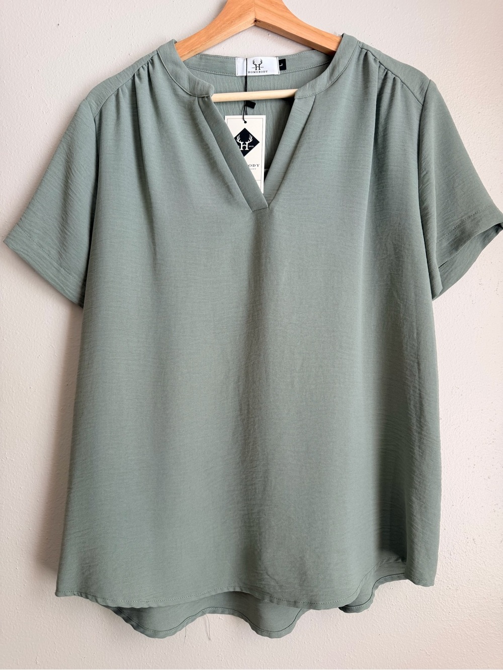 Relaxed Sage Green Split-Neck Blouse NWT!